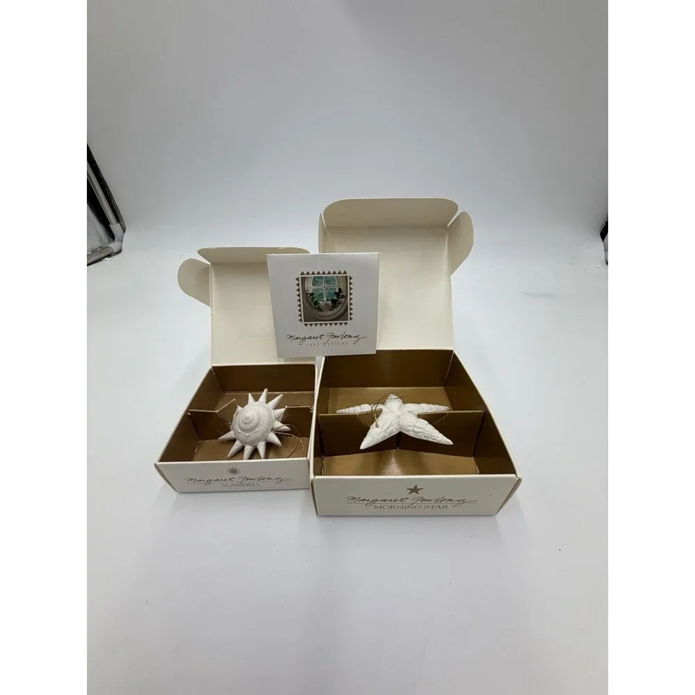 Vintage Margaret Furlong White Bisque Porcelain Sunshell Morning Star Ornaments